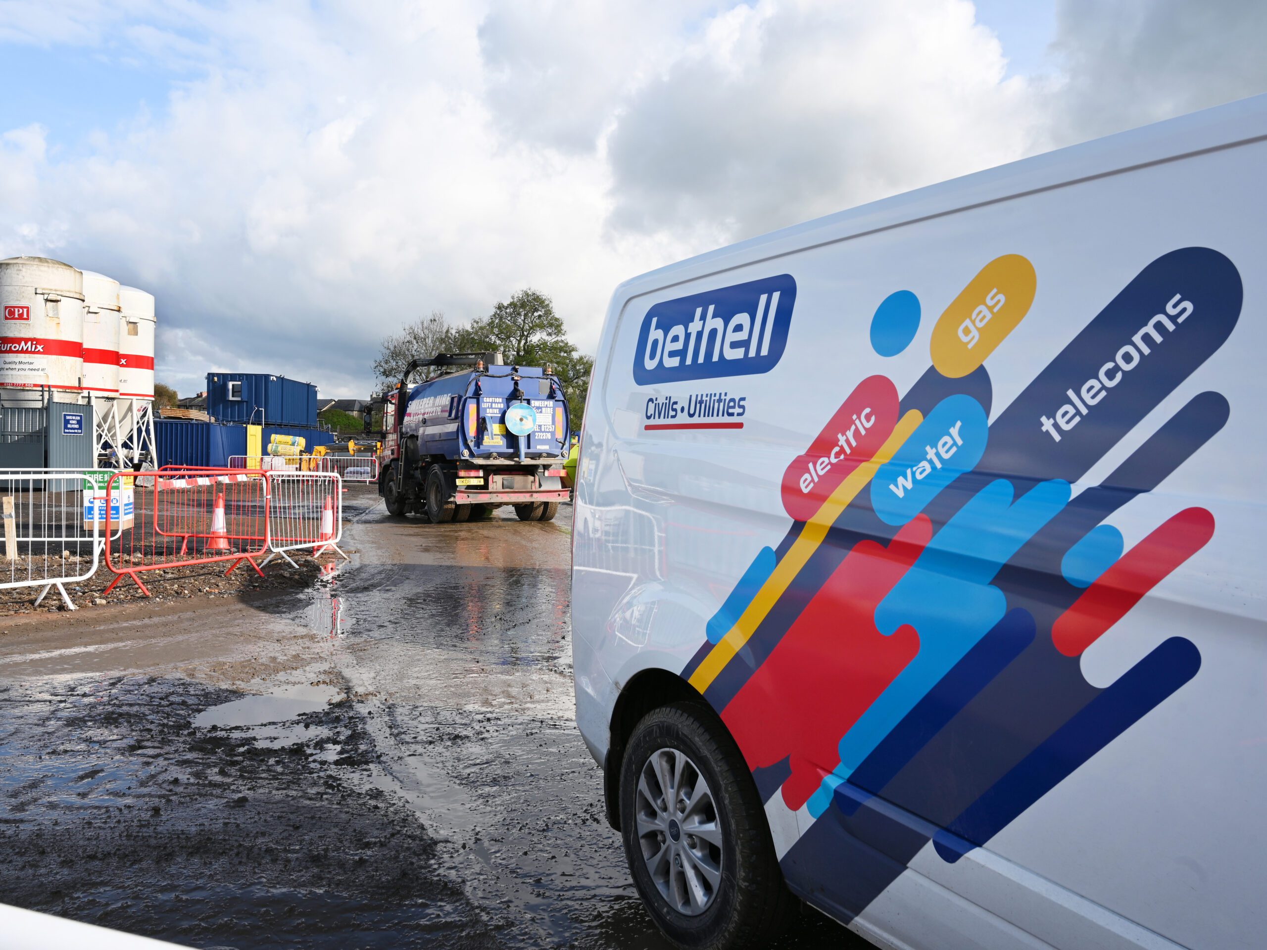 Close up of van parked in a housing development under construction