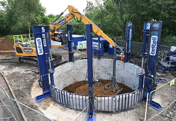 Excavator digging out a shaft