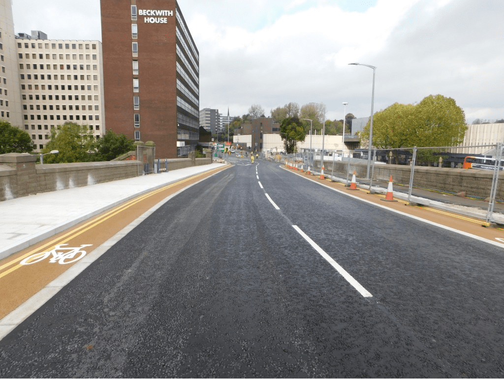 Public highway with cycle lanes