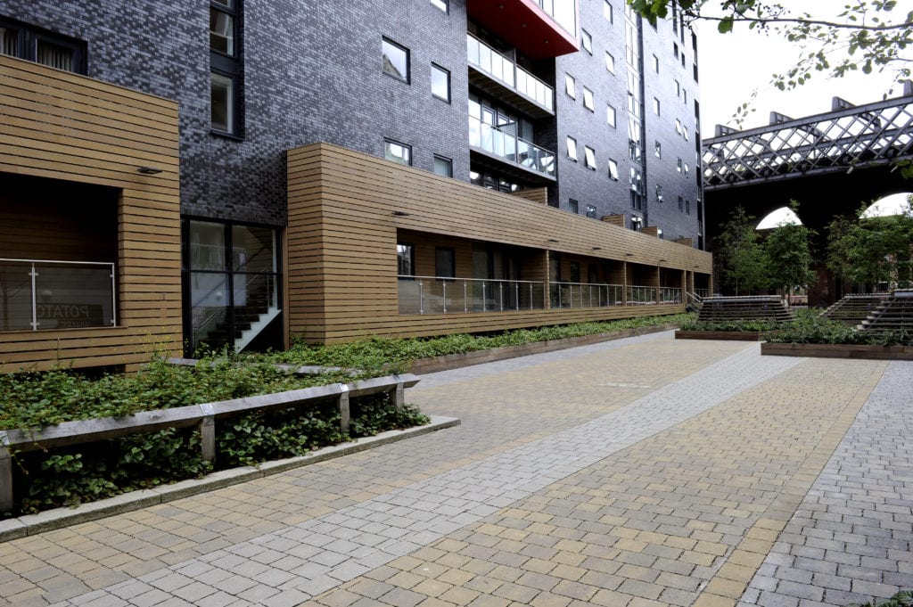 A pedestrian walkway in a city centre