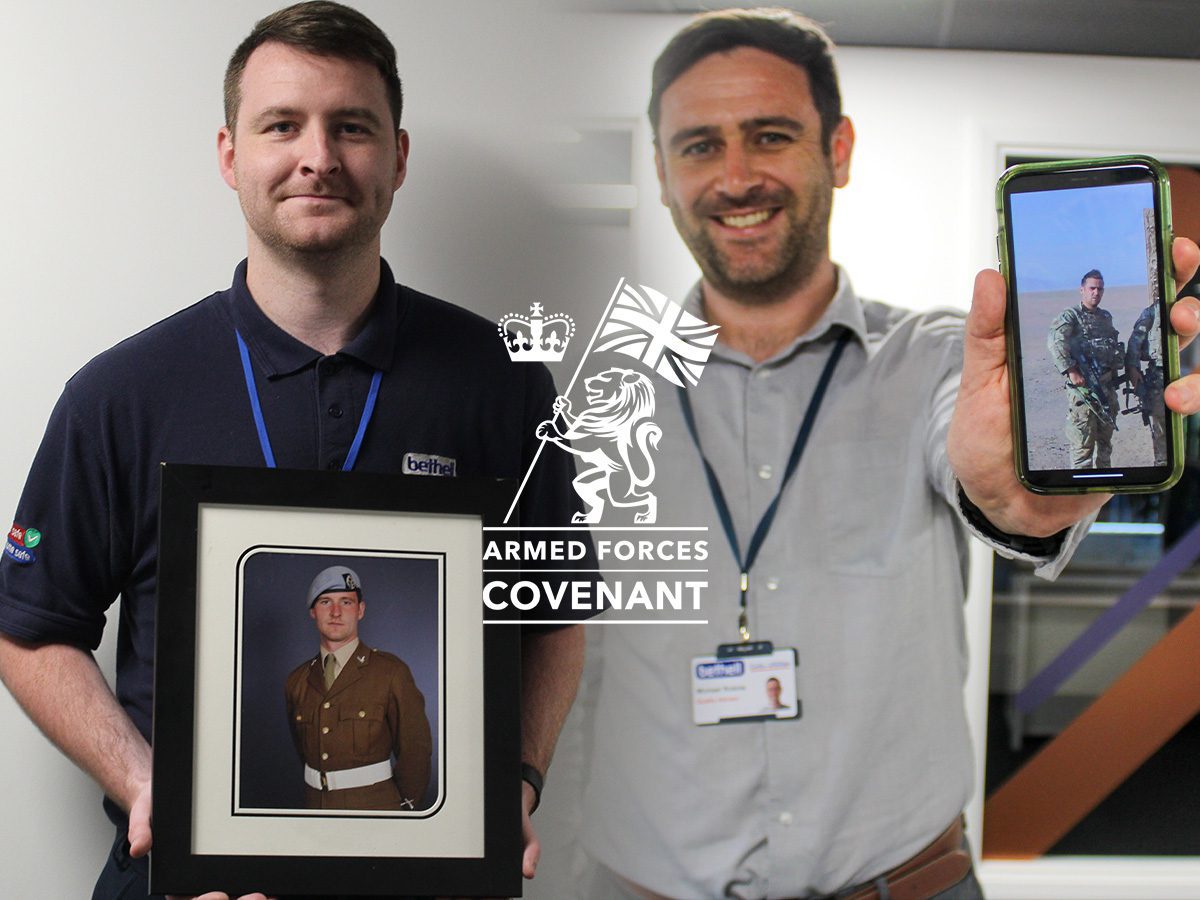 Collage of people showing older photos of themselves in military gear