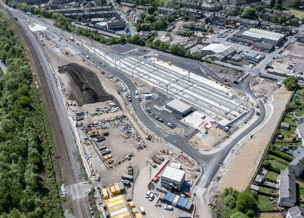 Drone footage of the construction of a rail sidings facility